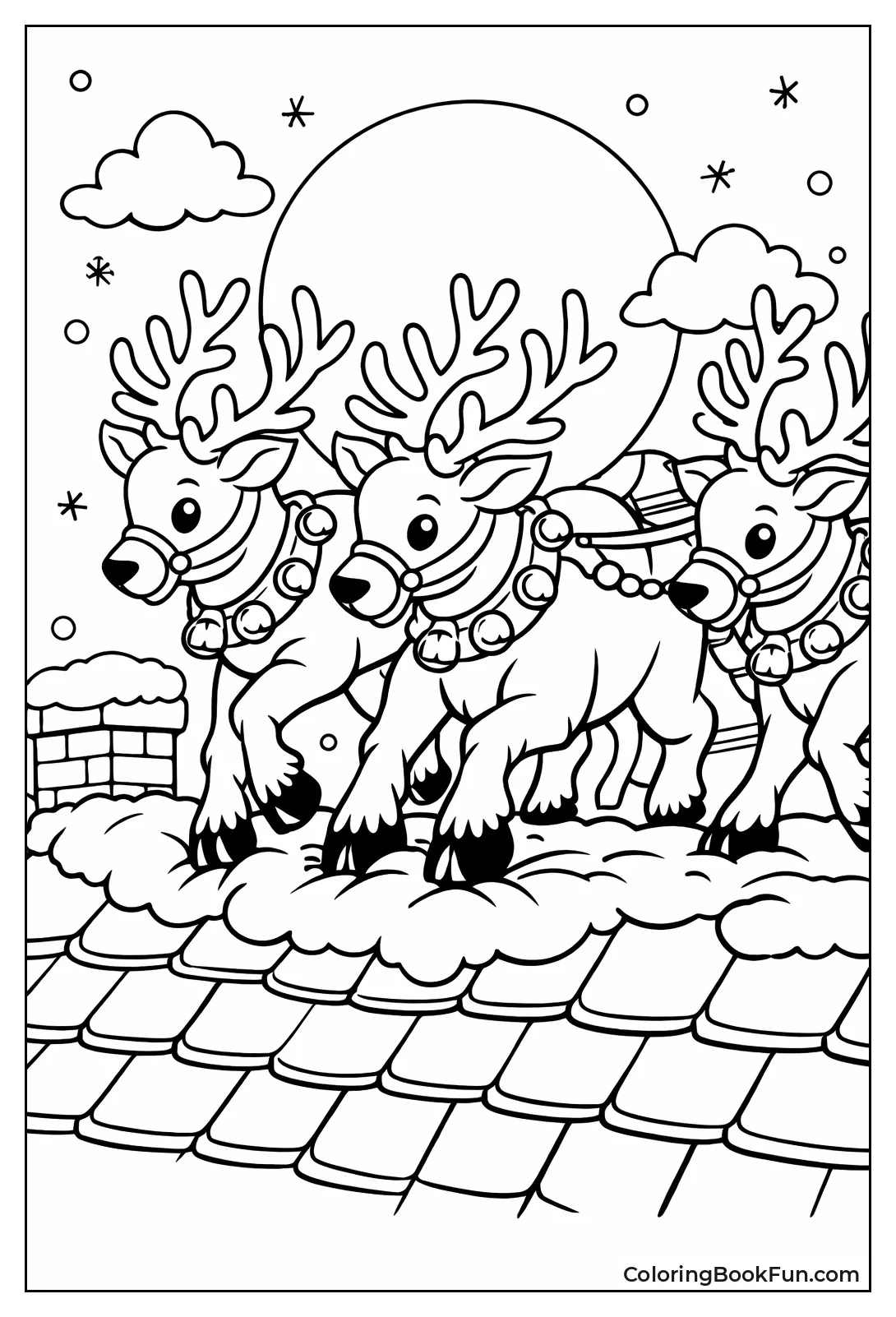 Reindeer Landing on Snowy Roof