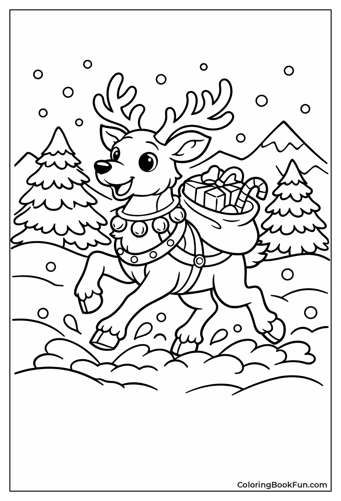 Reindeer Prancing through Deep Snow