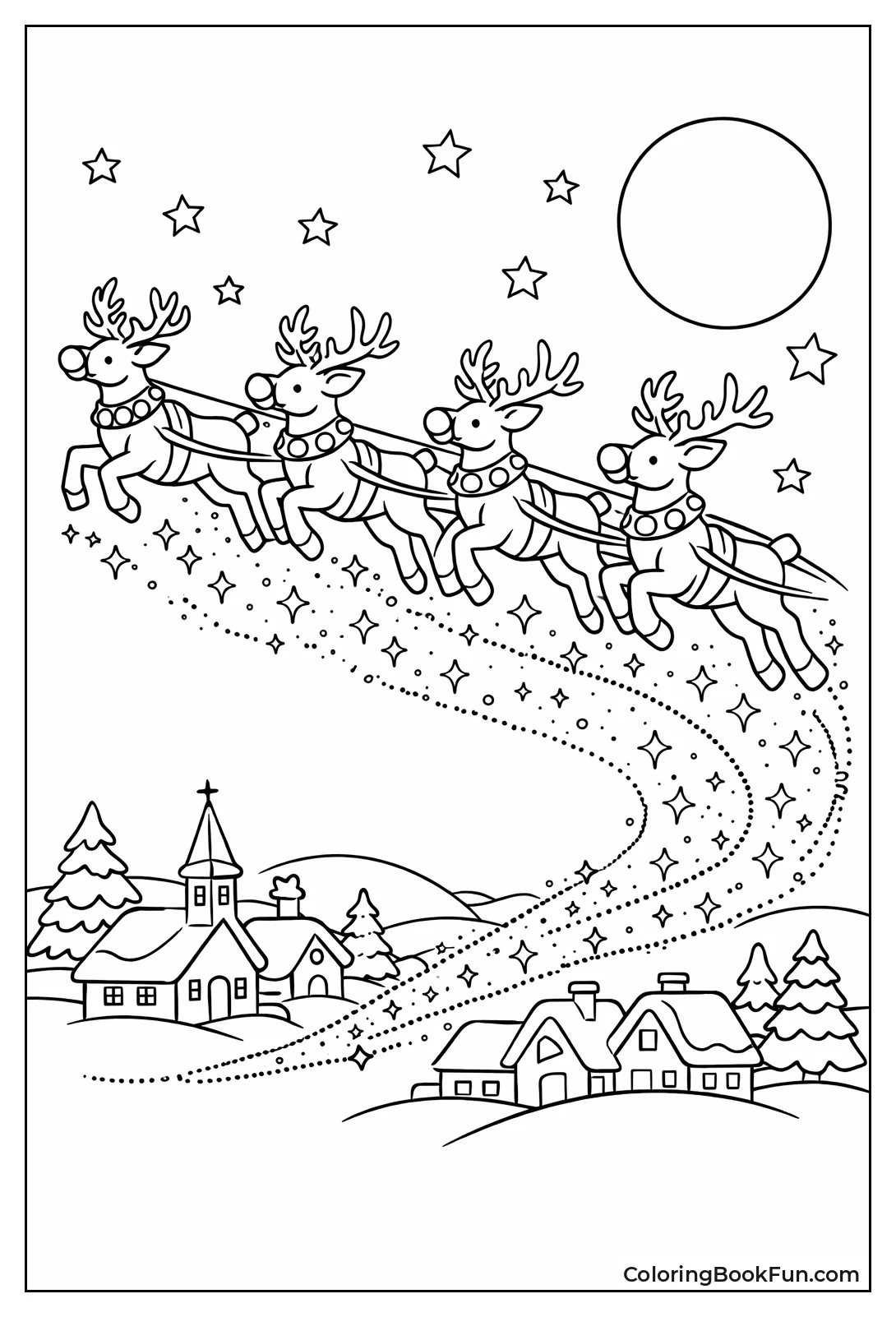 Reindeer Flying under Stars