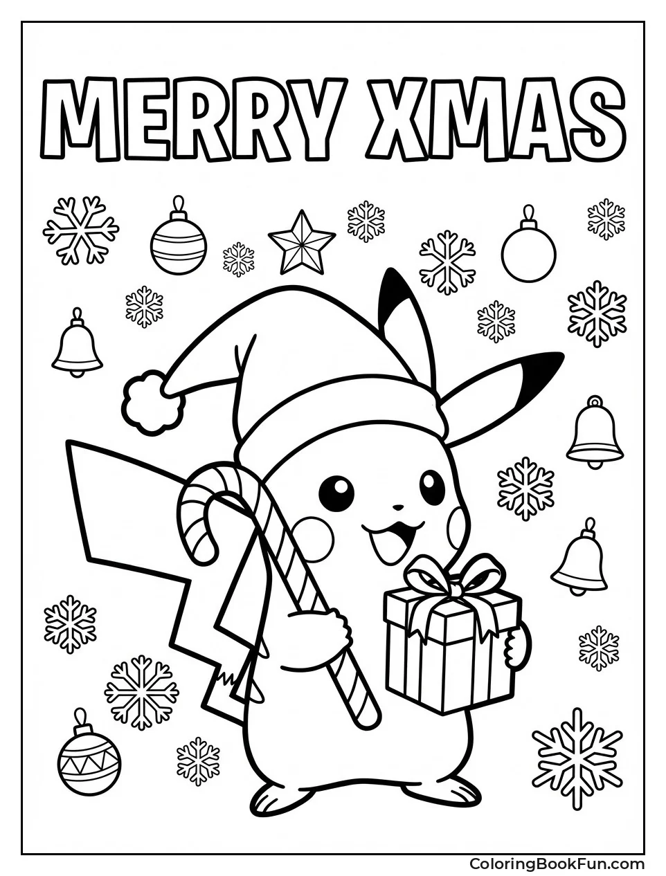 Santa Pikachu Holds Candy Cane