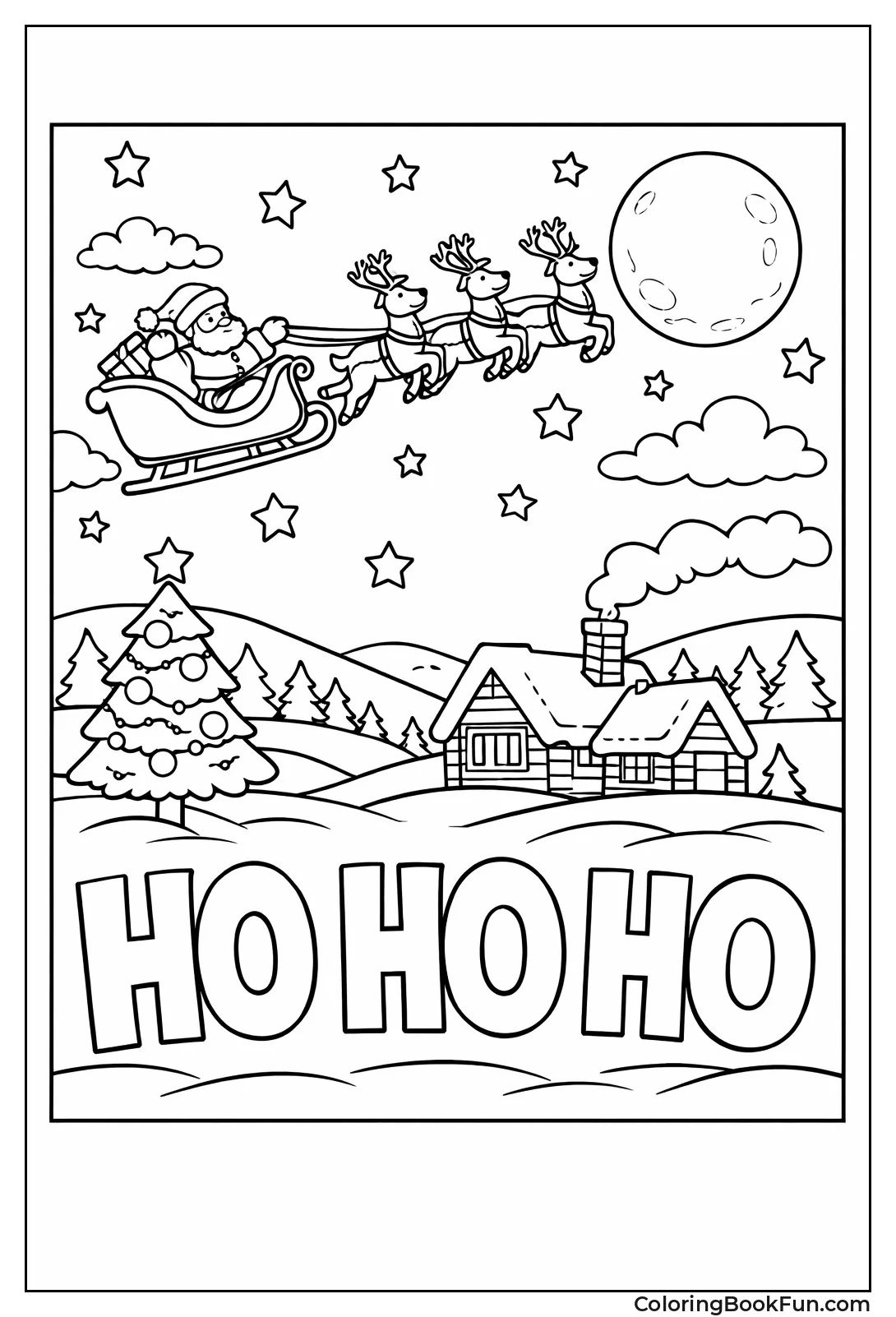 Santa Flies Moonlit Sleigh