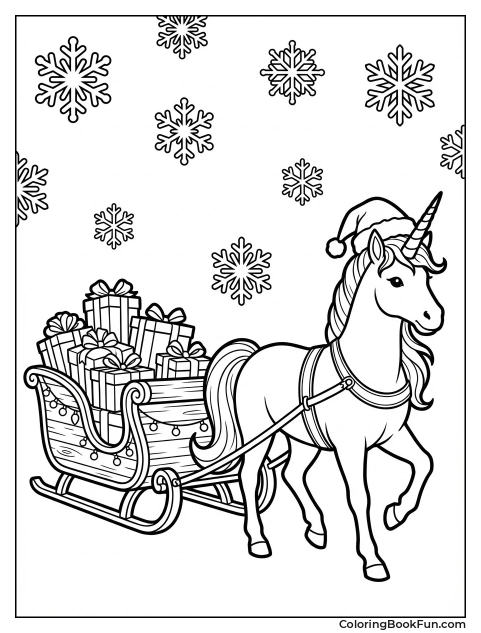 Santa Unicorn Pulling Sleigh