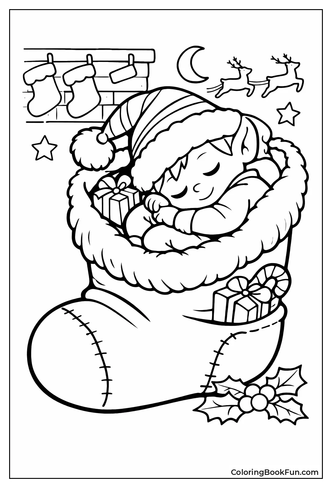 Elf Naps in Stocking