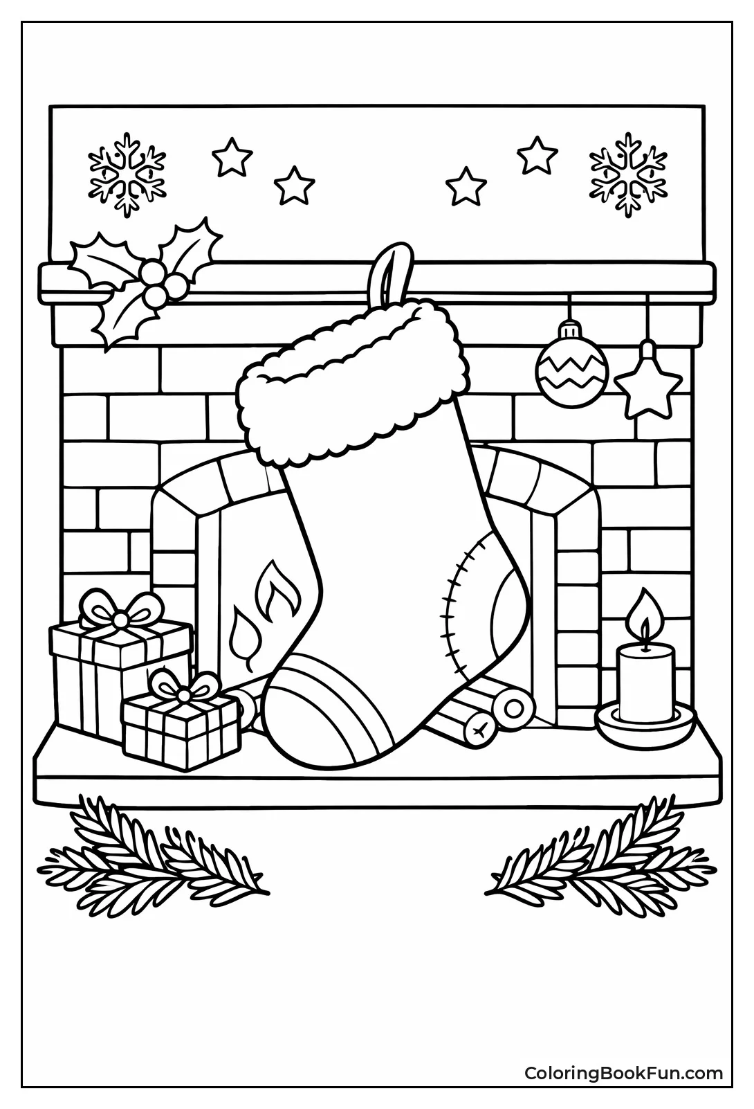 Empty Stocking by Fireplace