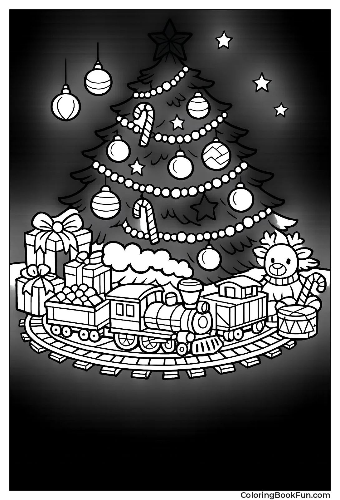 Train Chugs around Tree