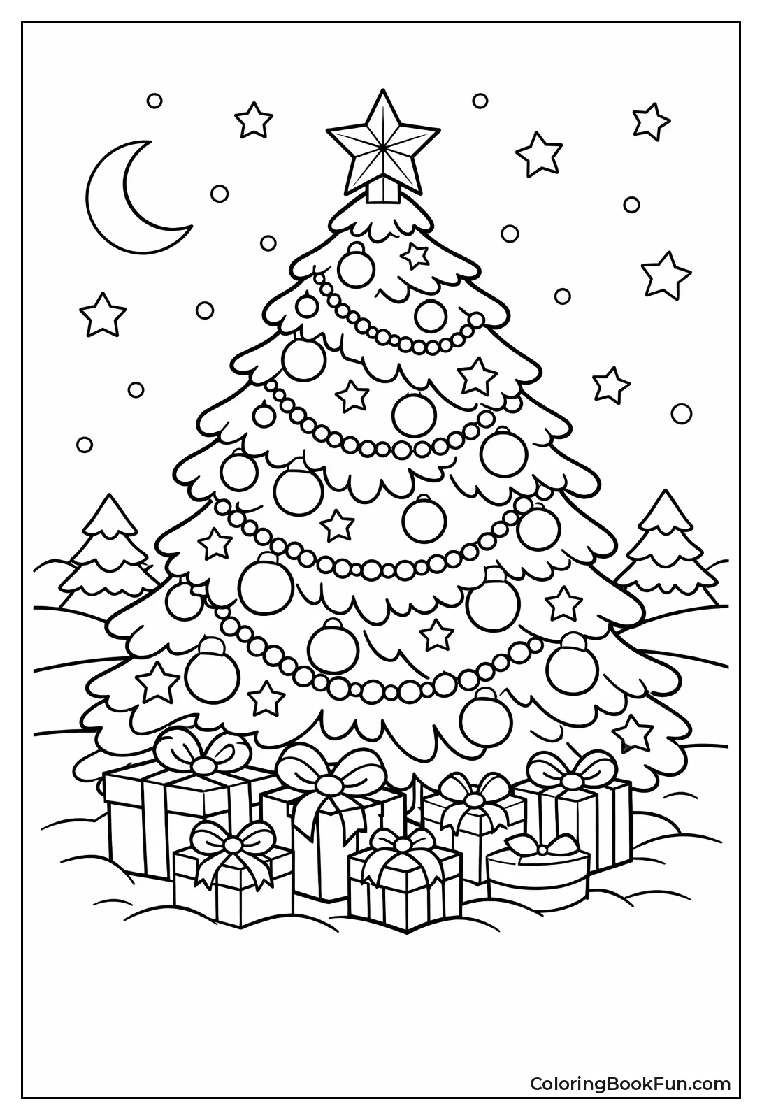 Snowy Outdoor Lit Tree