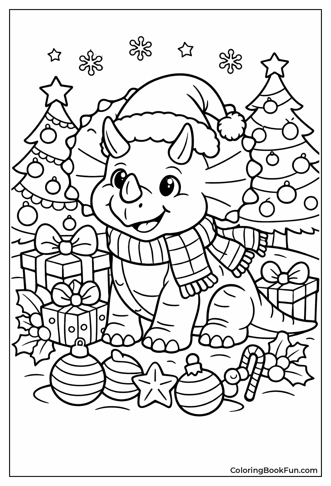Christmas Triceratops Wears Santa Hat