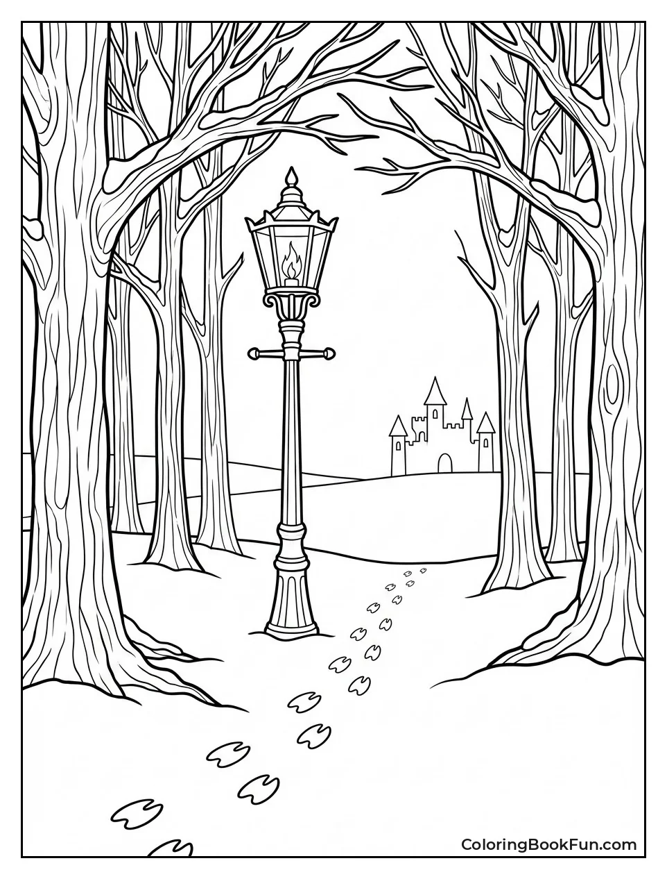 Snowy Woods with Lamppost