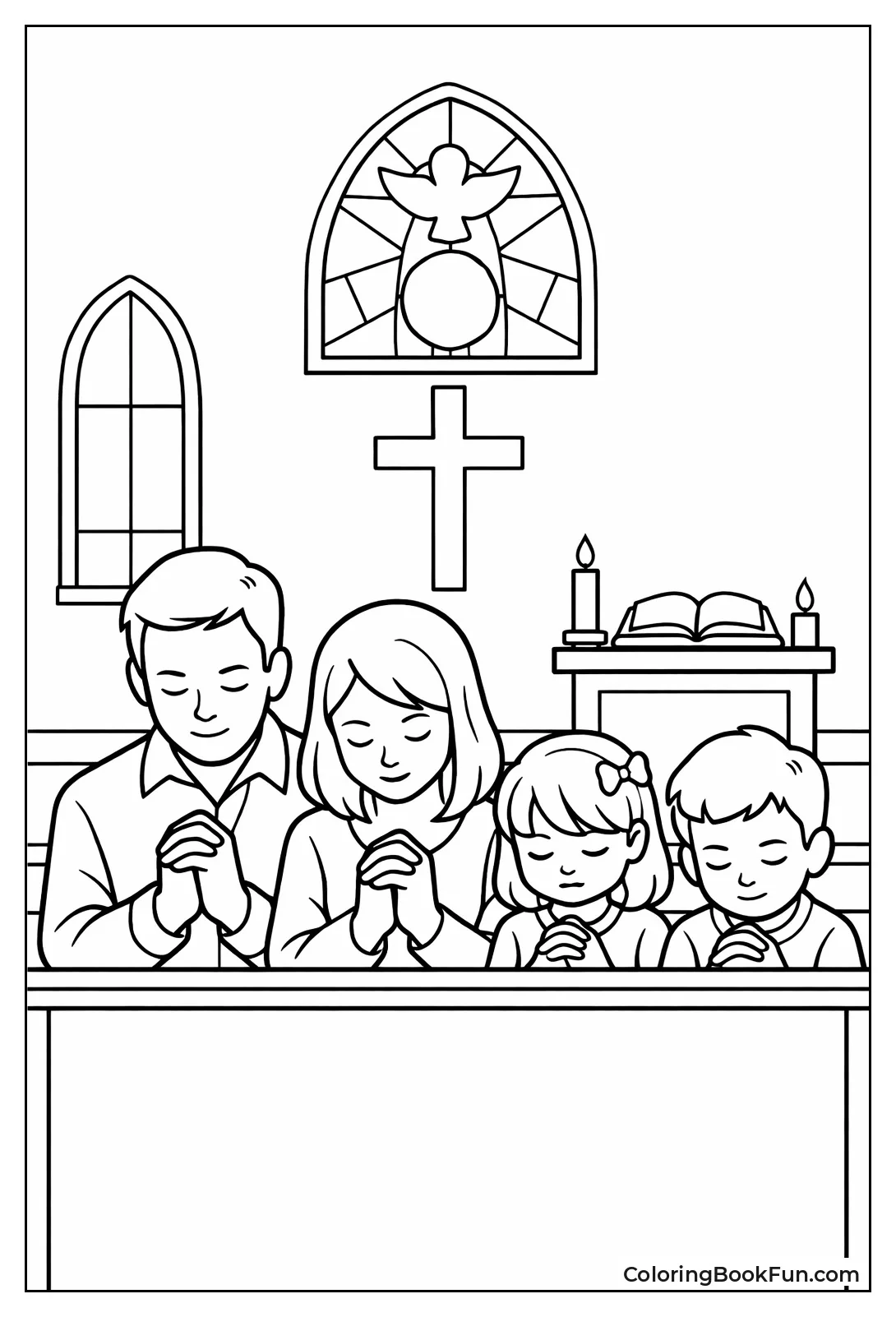 Family Prays in Pews