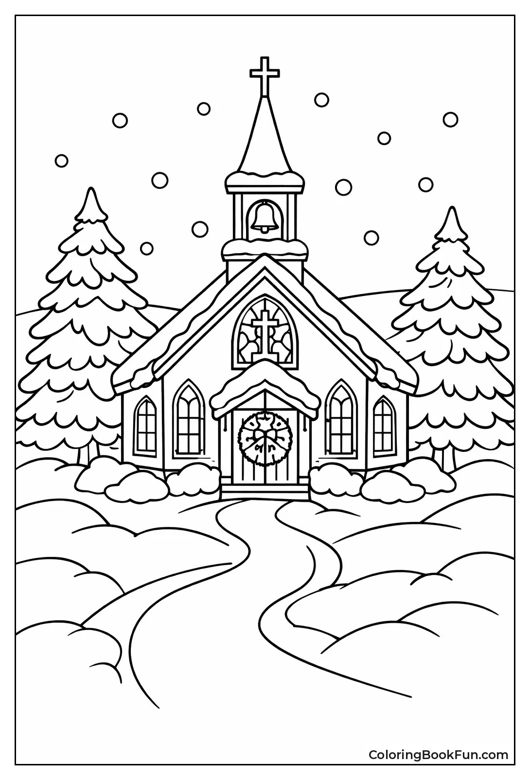 Snowy Church and Pines