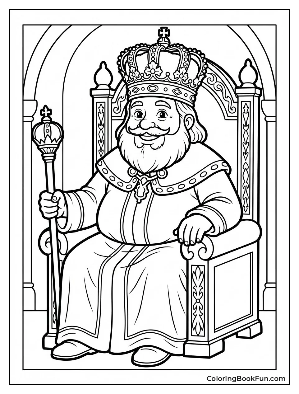 King Holds Scepter on Throne