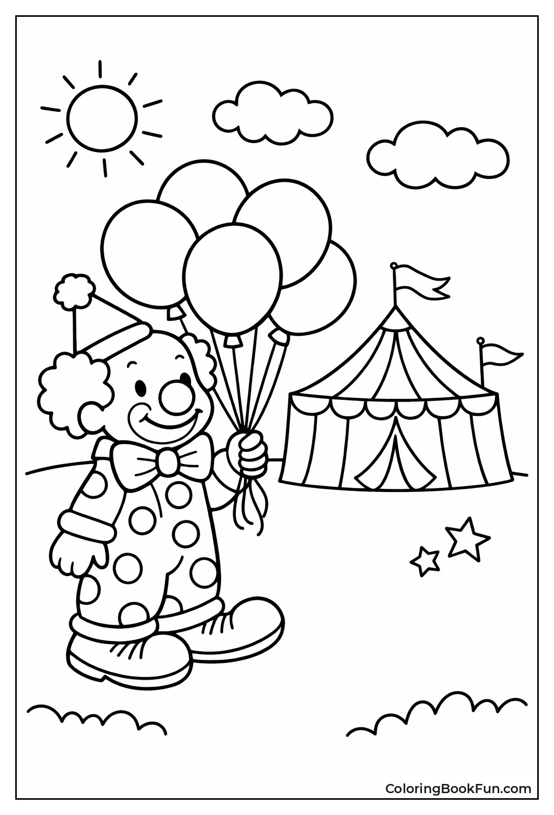 Clown Holding Bunch of Balloons