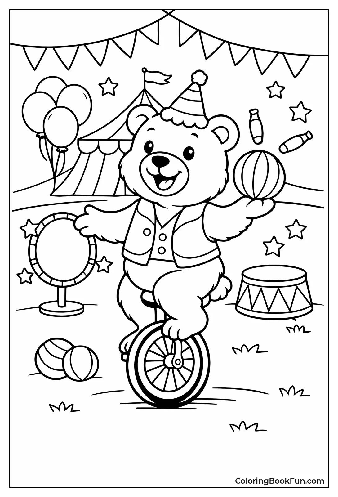Bear Riding Unicycle with Ball