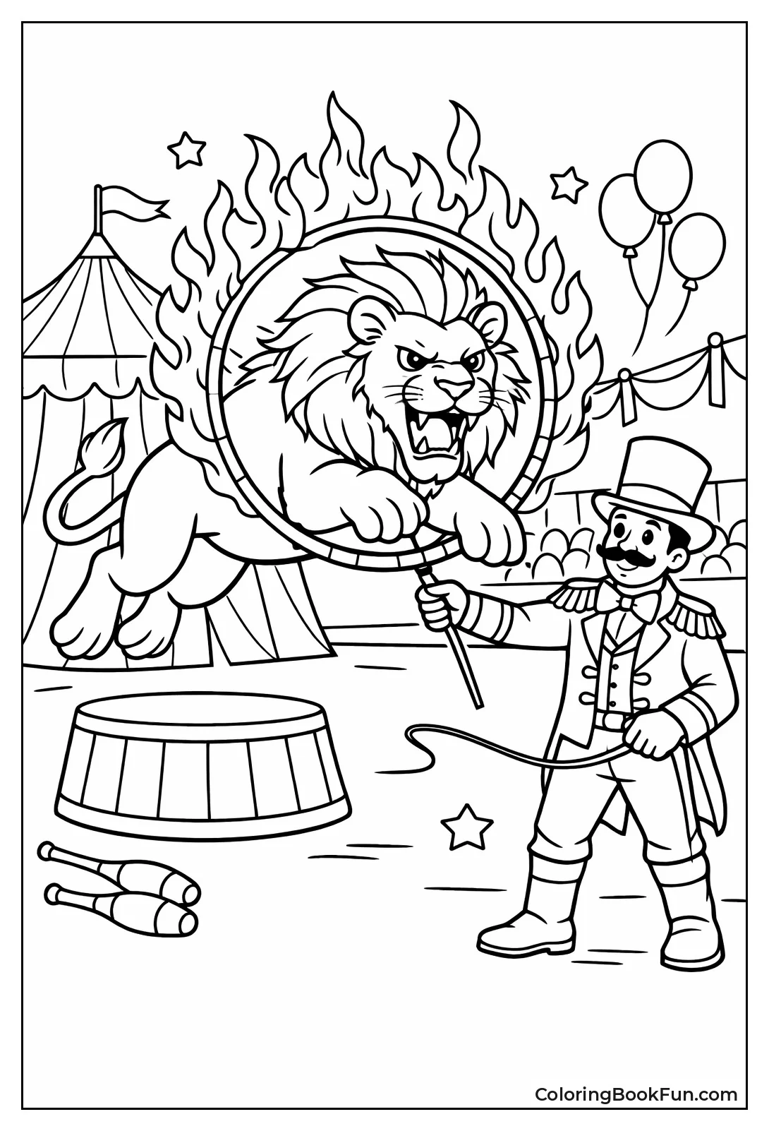 Lion Jumping through Flaming Hoop