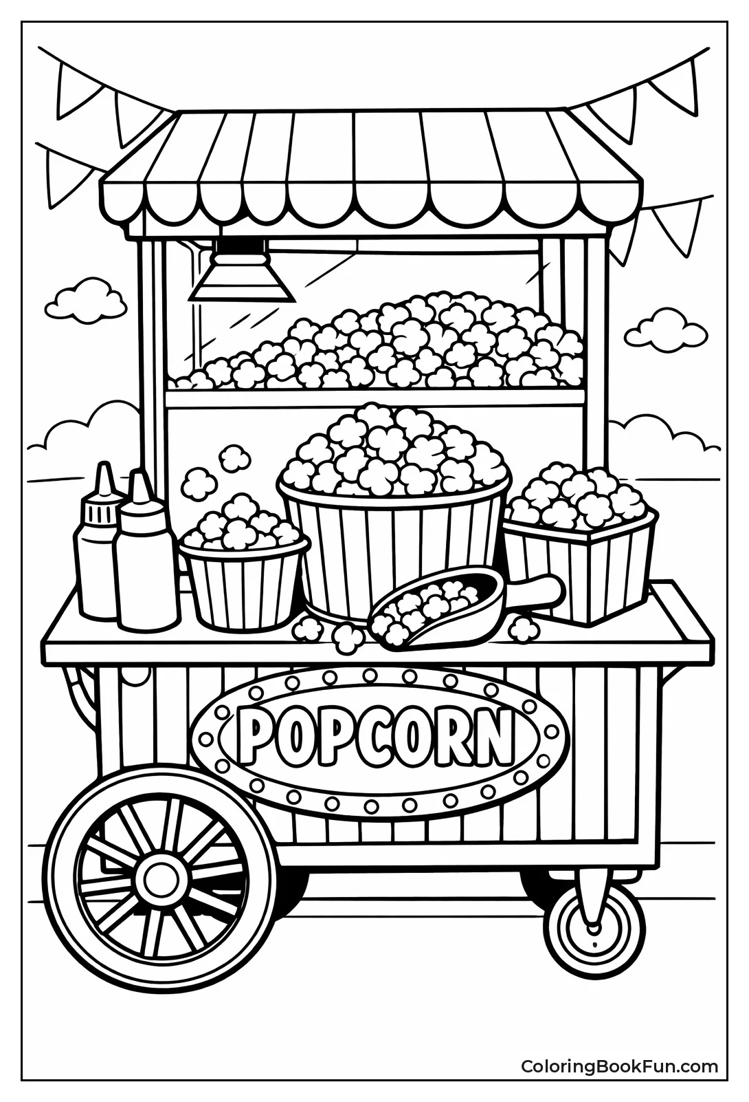 Popcorn Vendor with Overflowing Cart