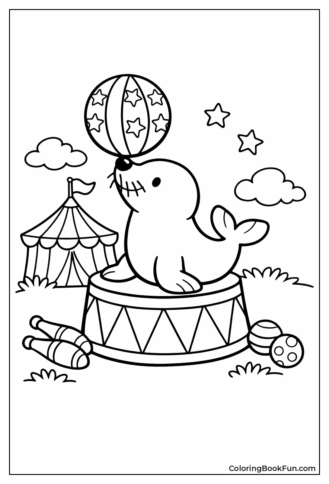 Seal Balancing Colorful Ball