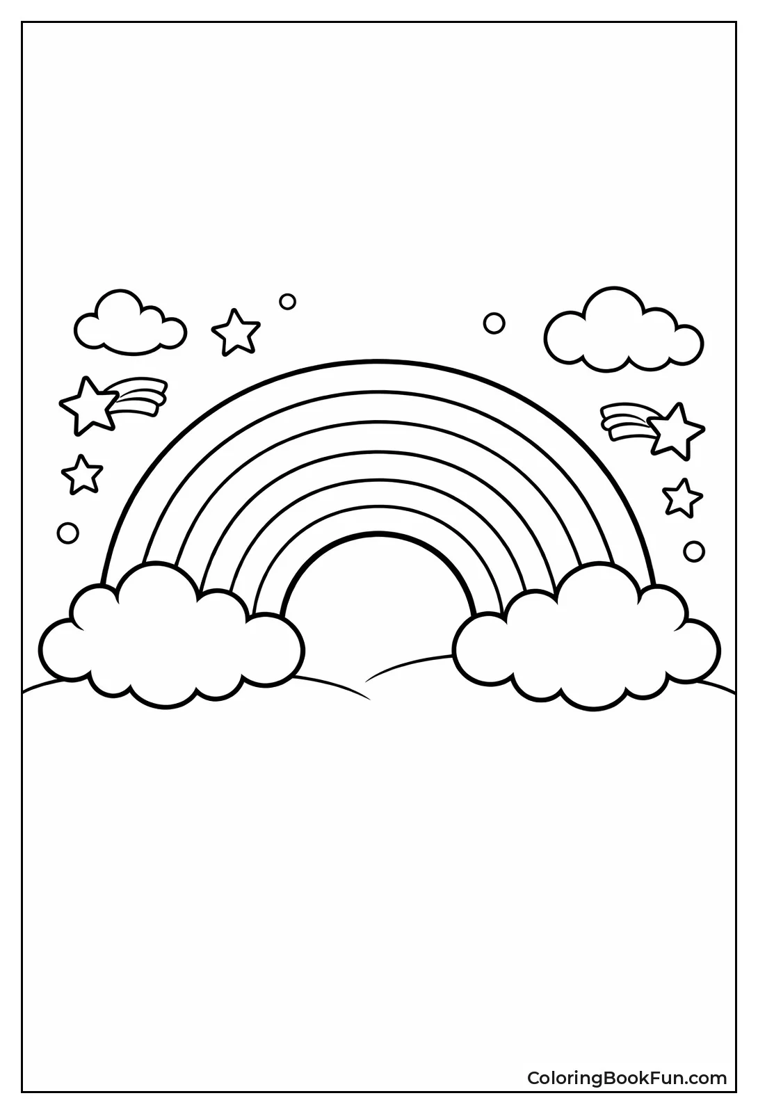 Curved Rainbow with Fluffy Clouds