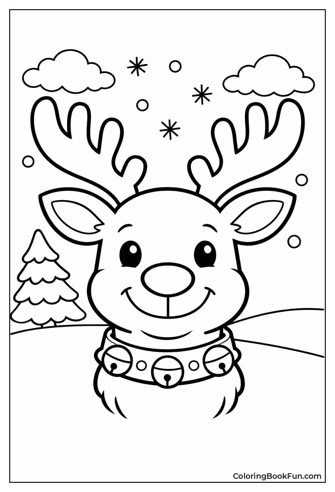 Friendly Reindeer Face with Antlers