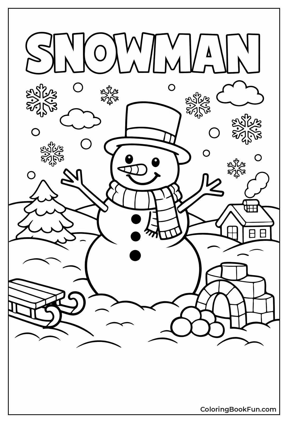 Cheerful Snowman with Top Hat