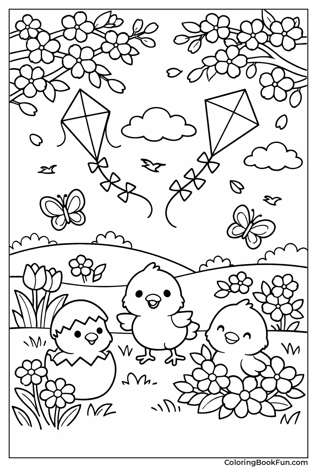 Chicks under Cherry Blossoms