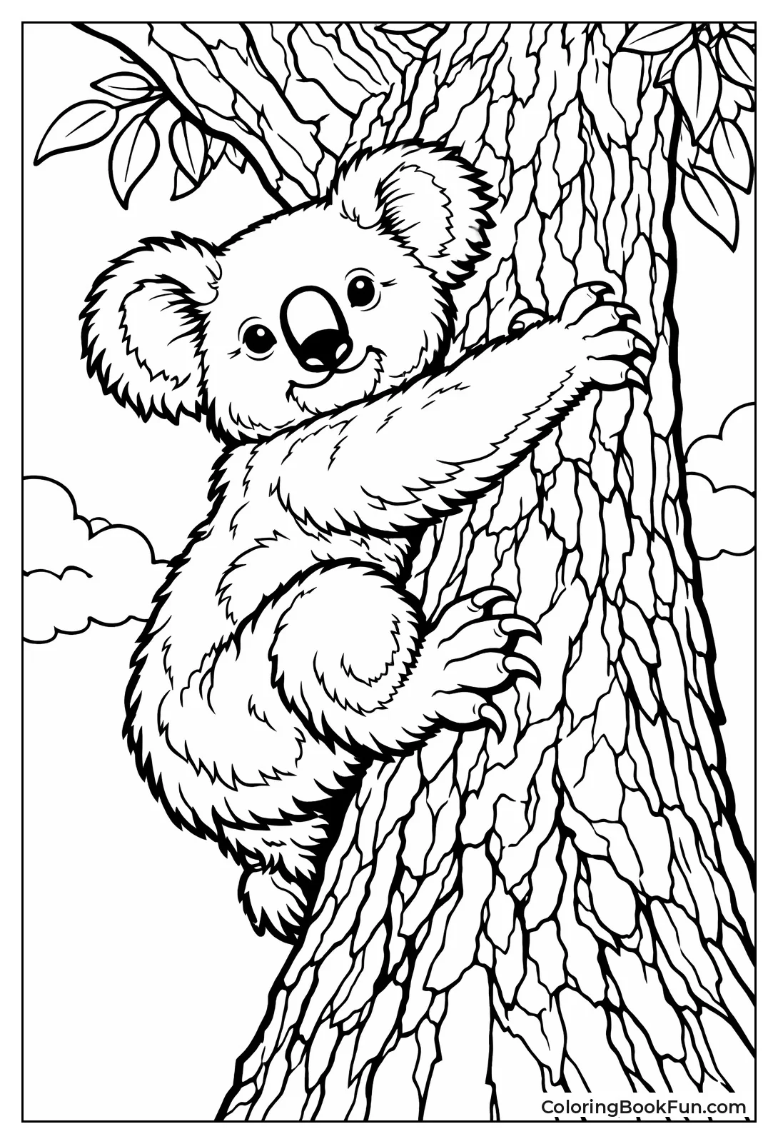 Koala Climbing Tree Trunk