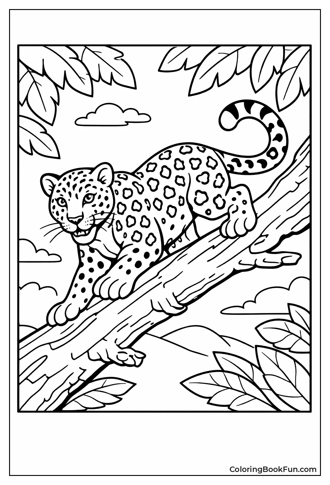 Leopard Climbing Tree Branch