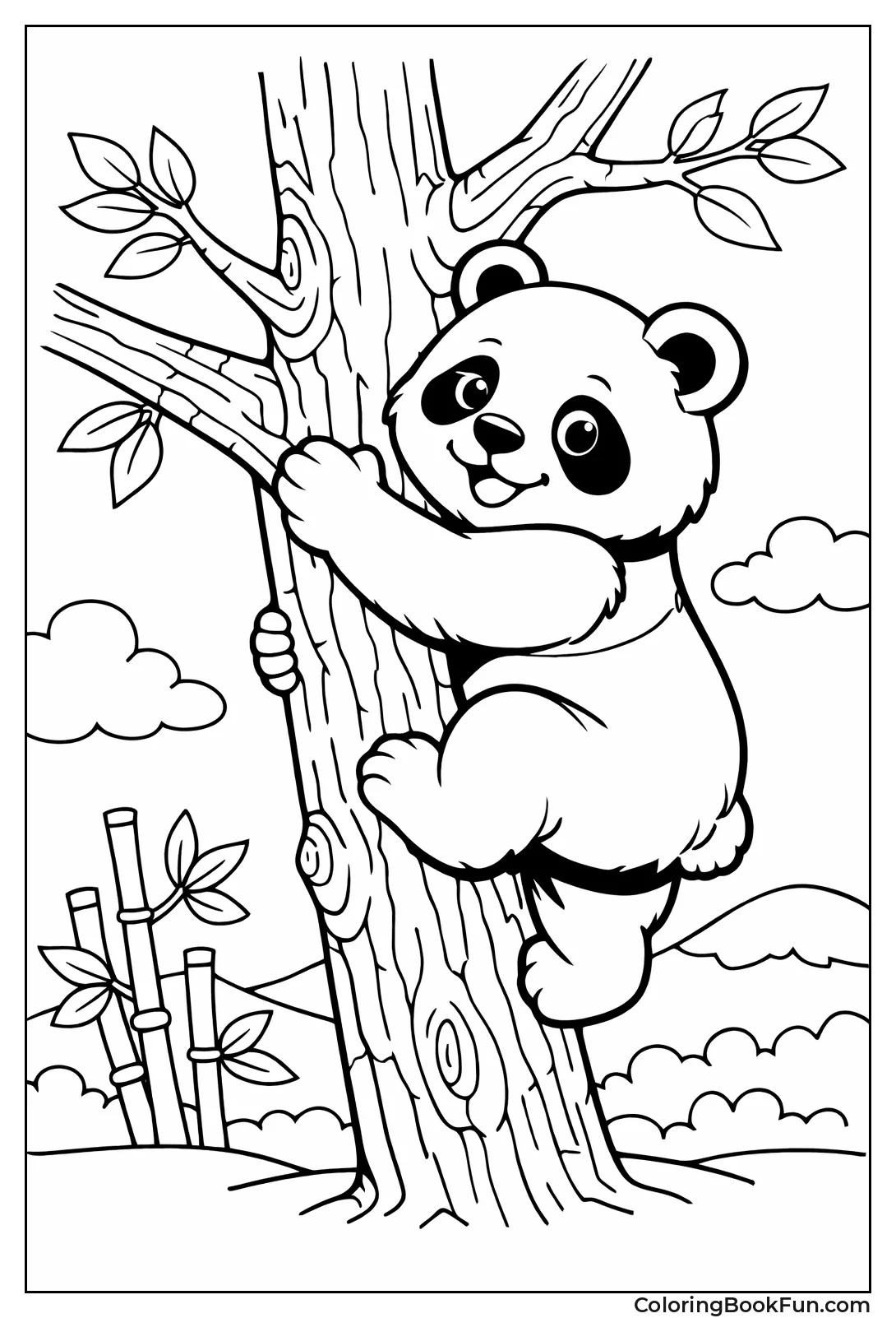 Panda Climbing Tree Trunk