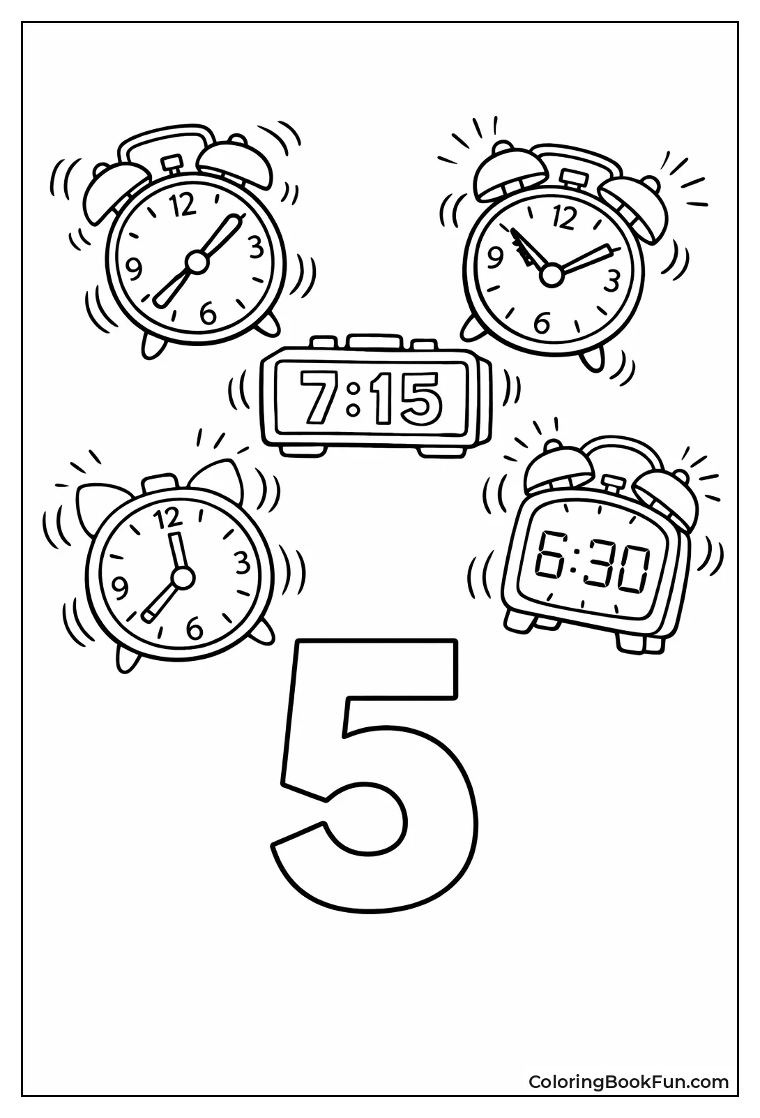 Five Ringing Alarm Clocks