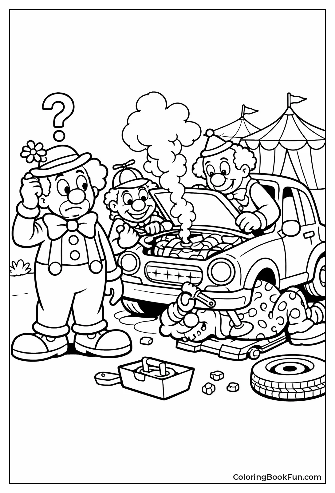 Clowns Fixing Breakdown Car