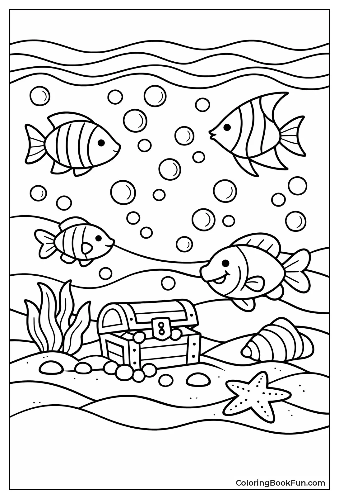 Blue Ocean Fish and Bubbles