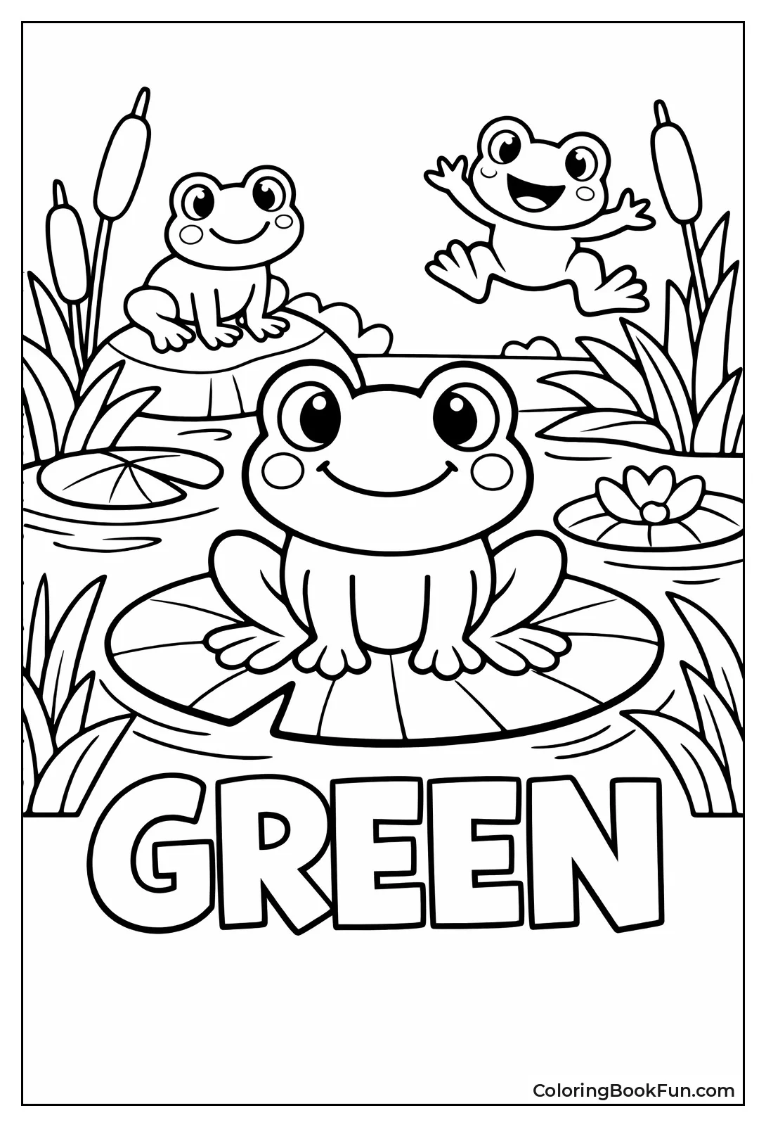 Green Frogs on Lily Pads