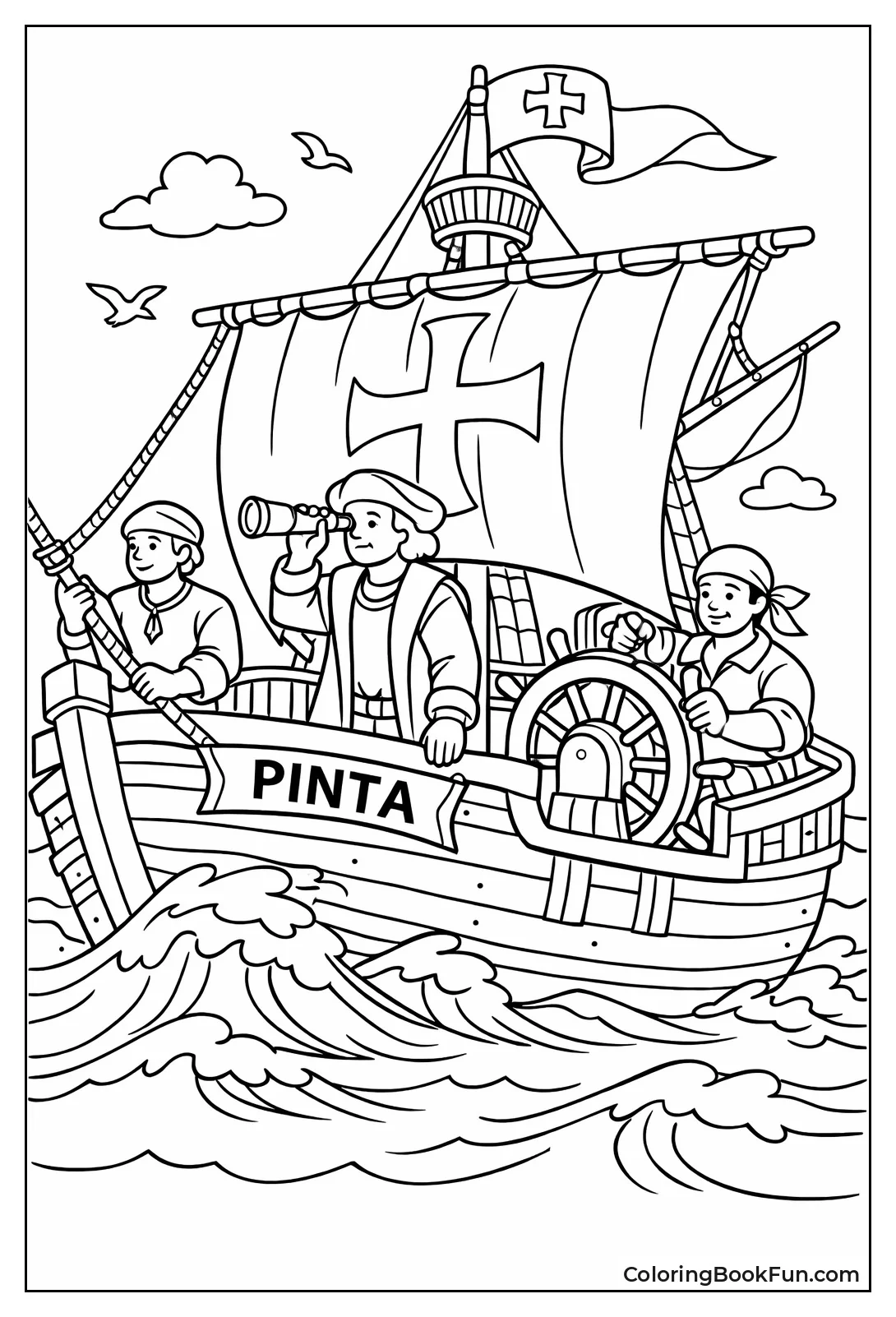 Pinta Ship Through Waves