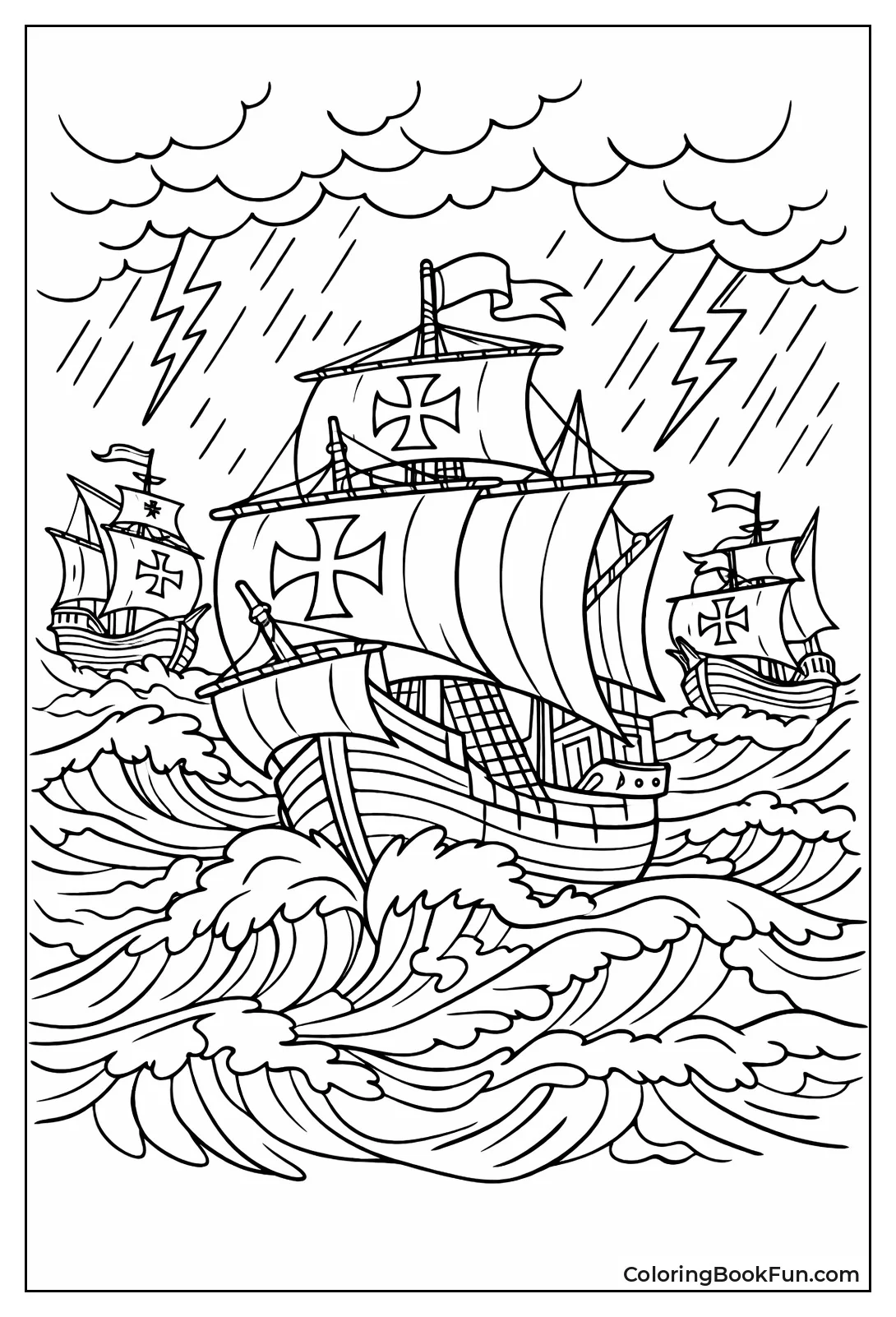 Ships Battling Ocean Storm