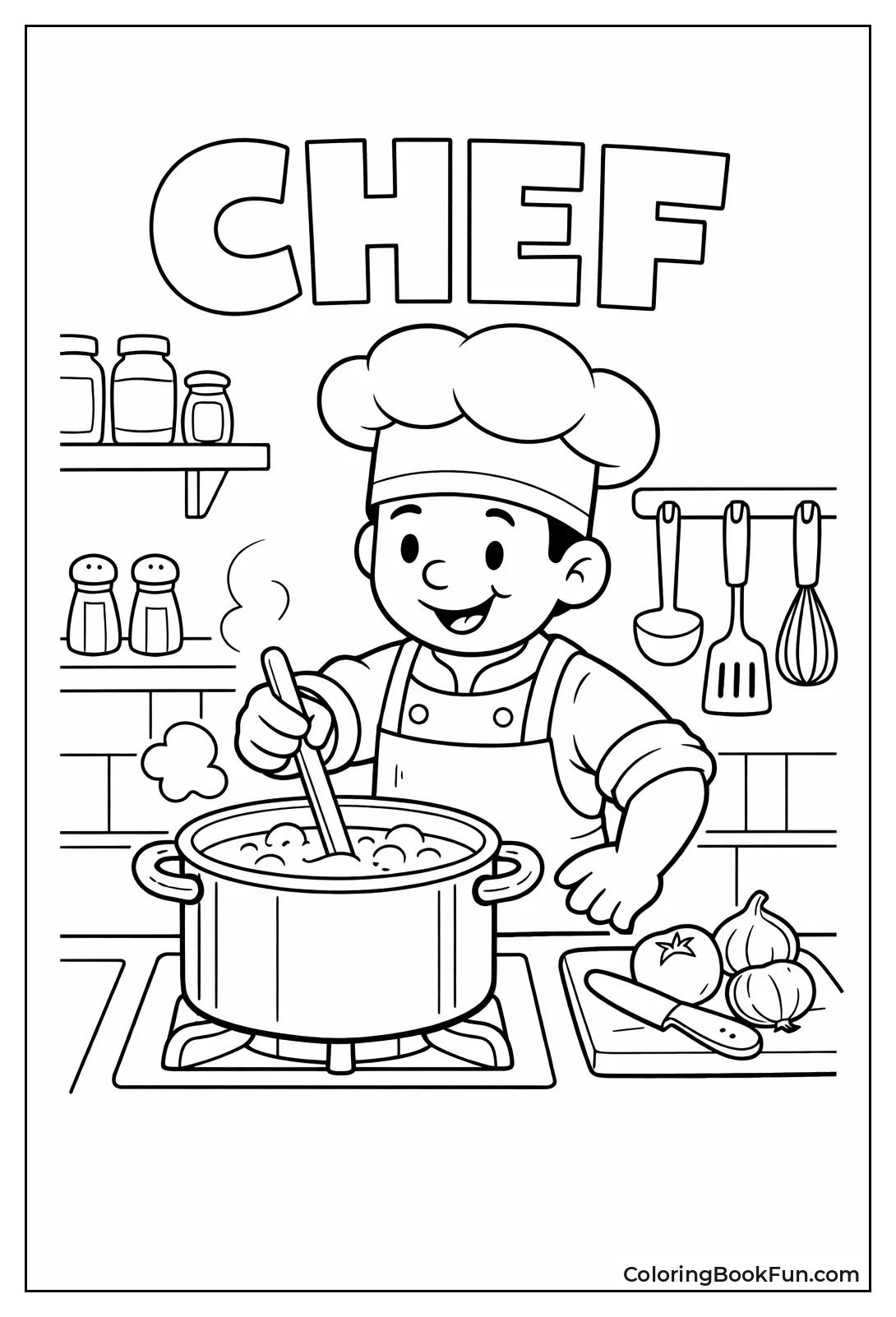 Chef Stirring Kitchen Soup Pot