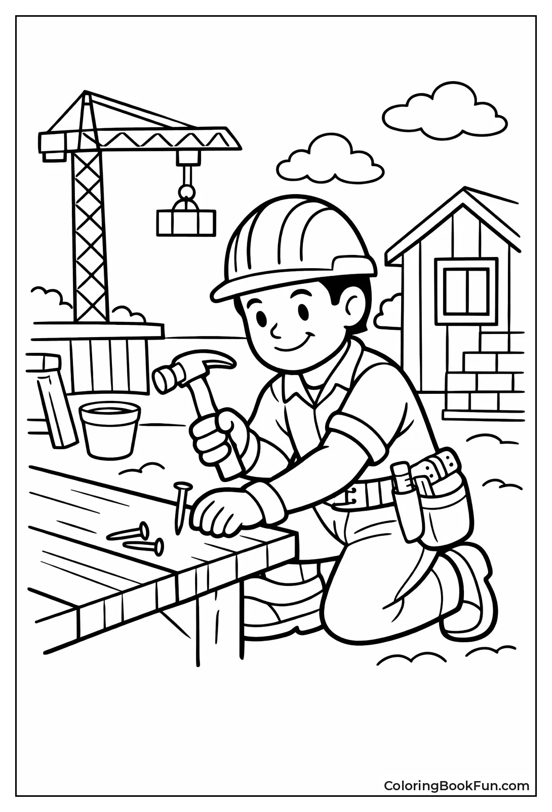 Worker Hammering Construction Nails