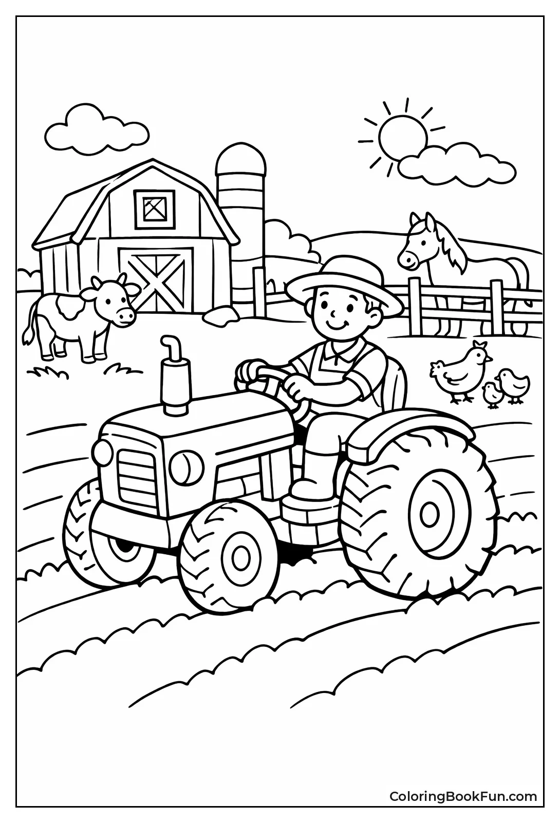 Farmer Driving Field Tractor