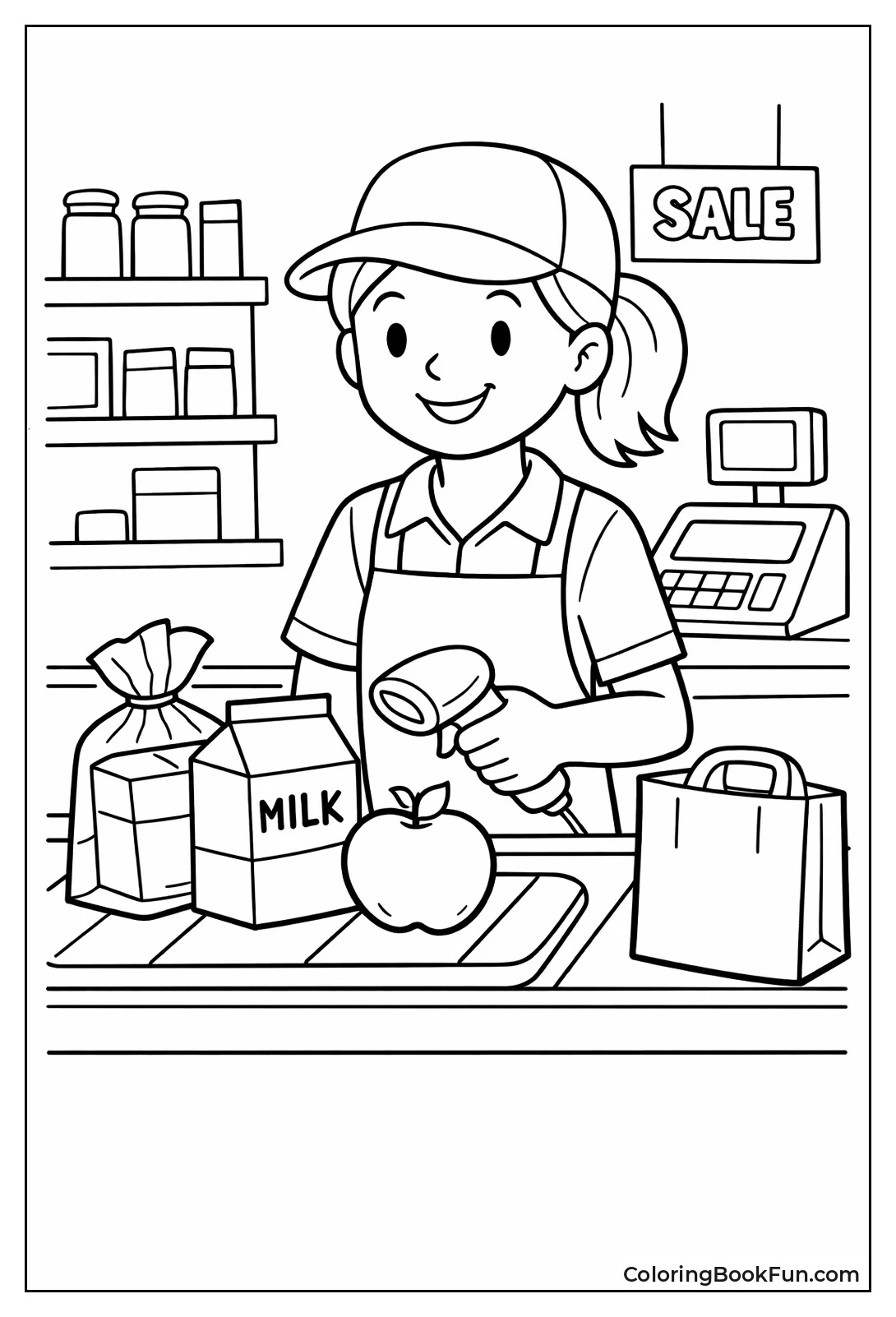 Clerk Scanning Grocery Items