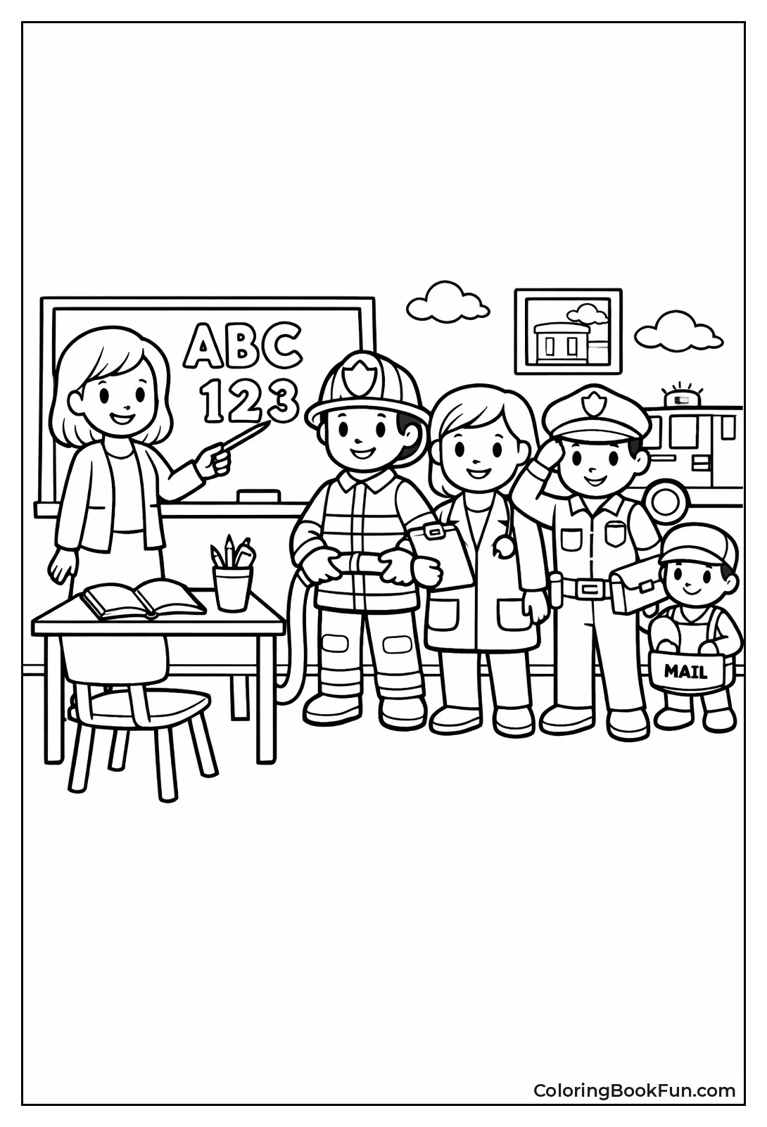 Teacher Pointing at Chalkboard