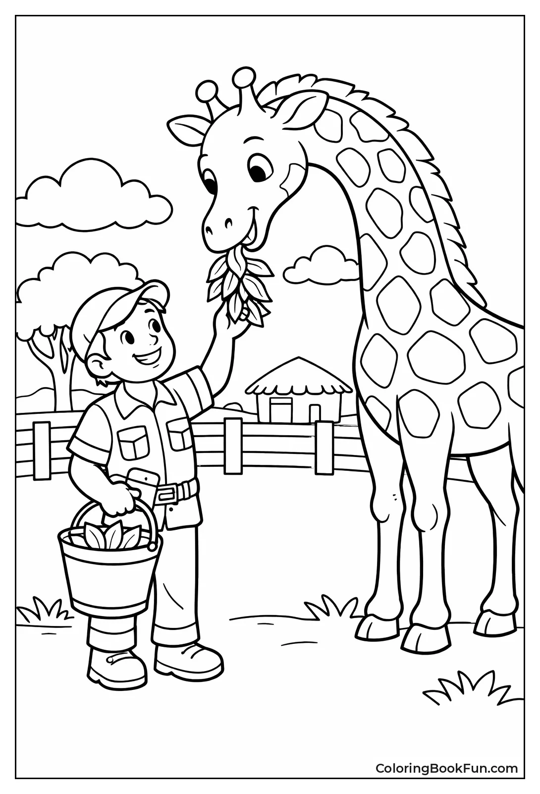 Zookeeper Feeding Tall Giraffe