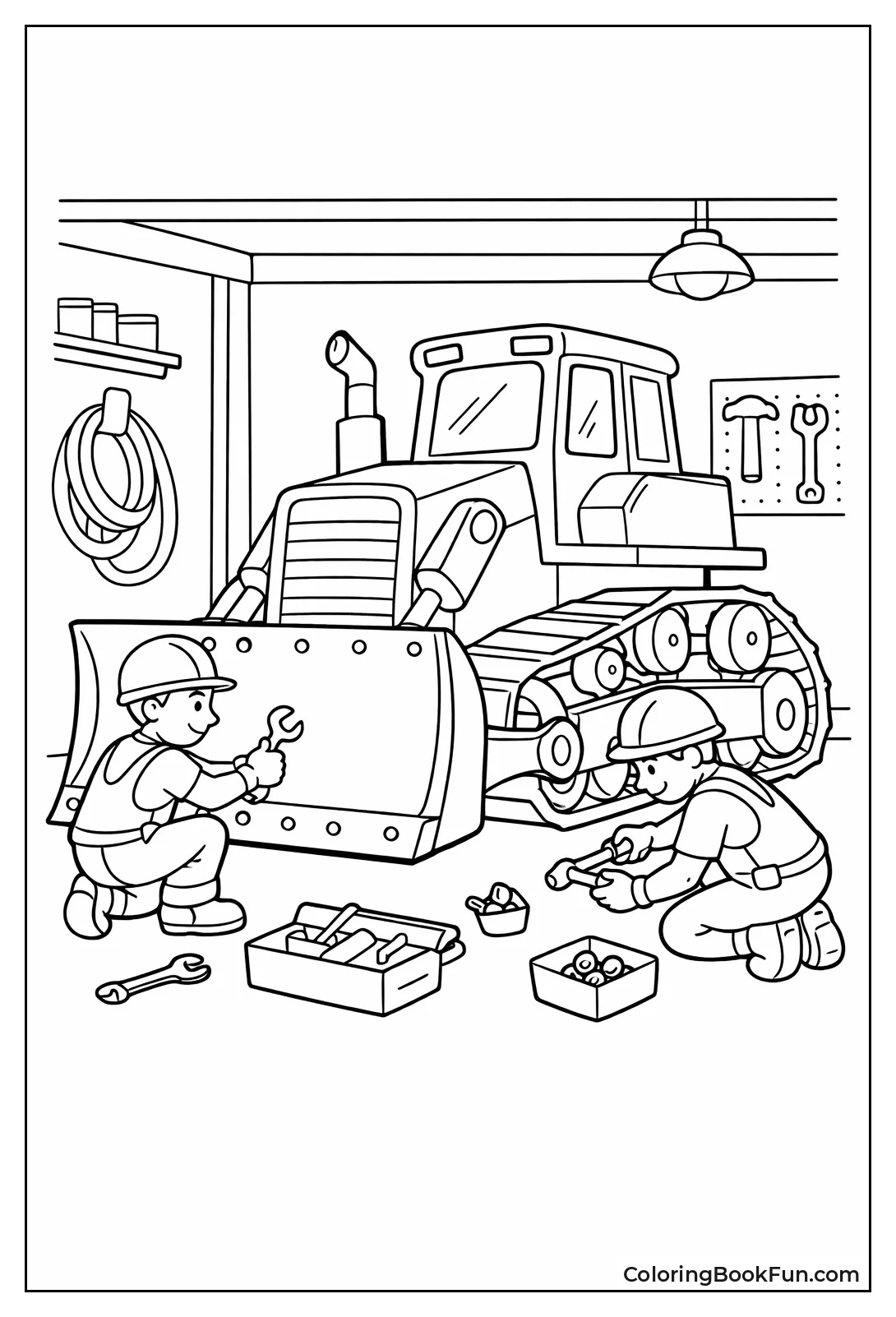 Fixing Bulldozer in Shop