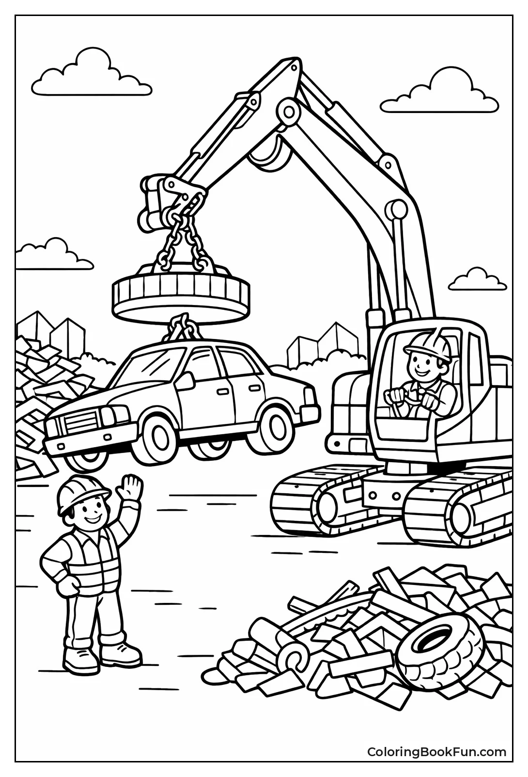 Magnet Crane Grabbing Car