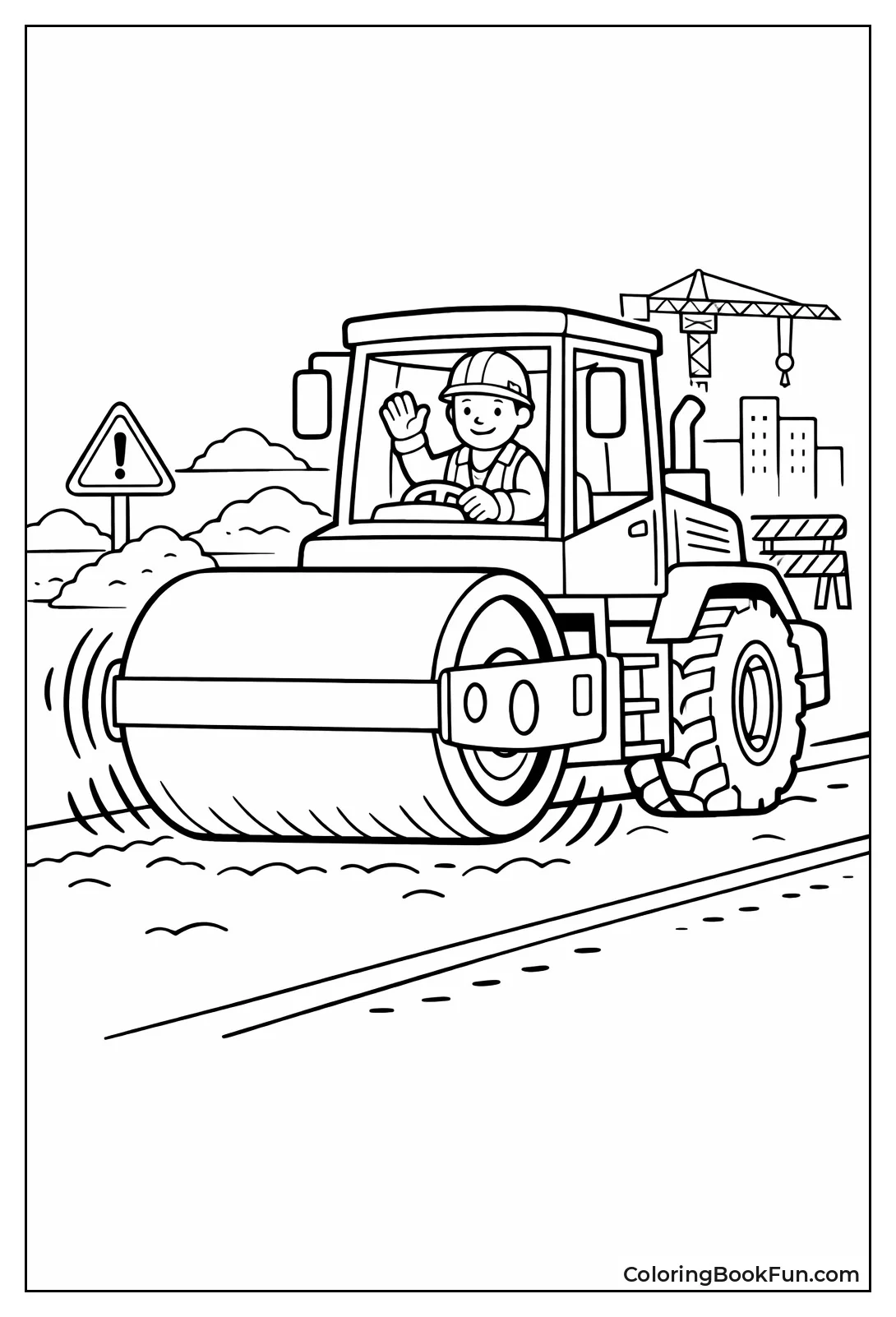 Roller Flattening Asphalt Road