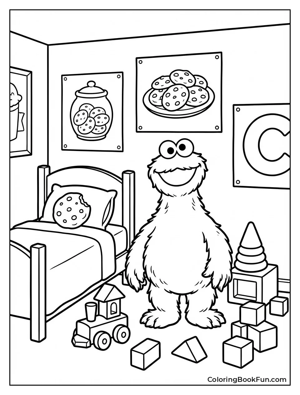 Cookie Monster in Cozy Bedroom