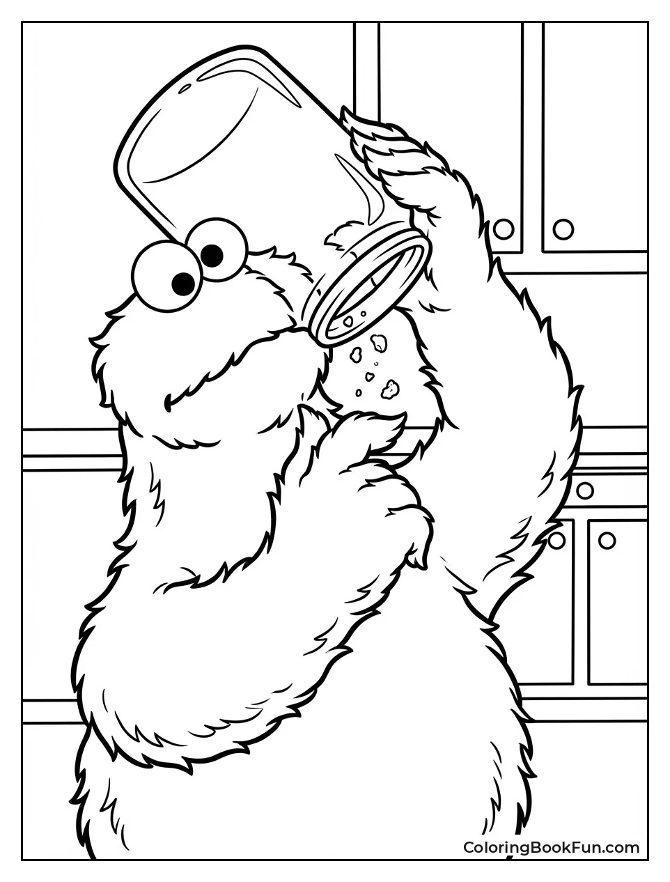Cookie Monster Peers in Empty Jar