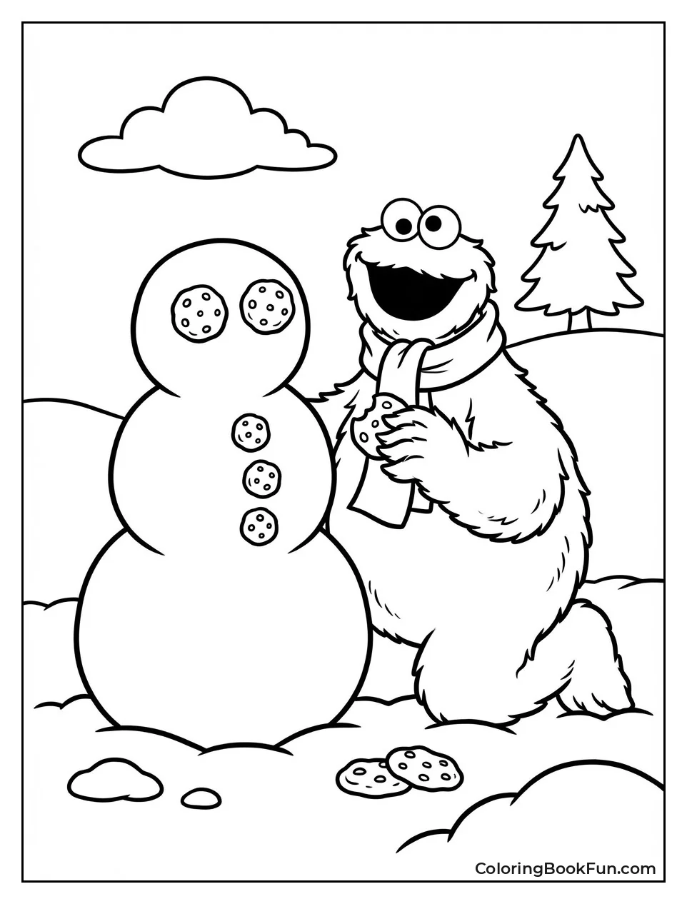 Cookie Monster Makes Snowman Cookies
