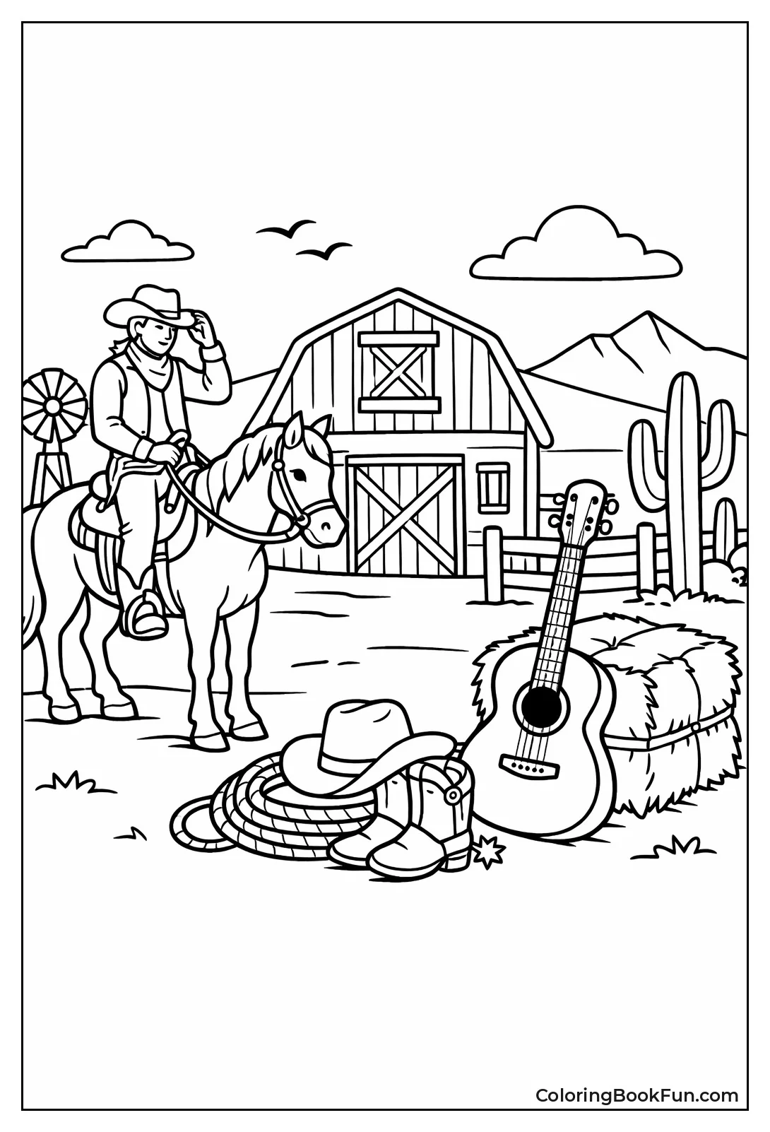 Cowboy Strums Guitar on Prairie