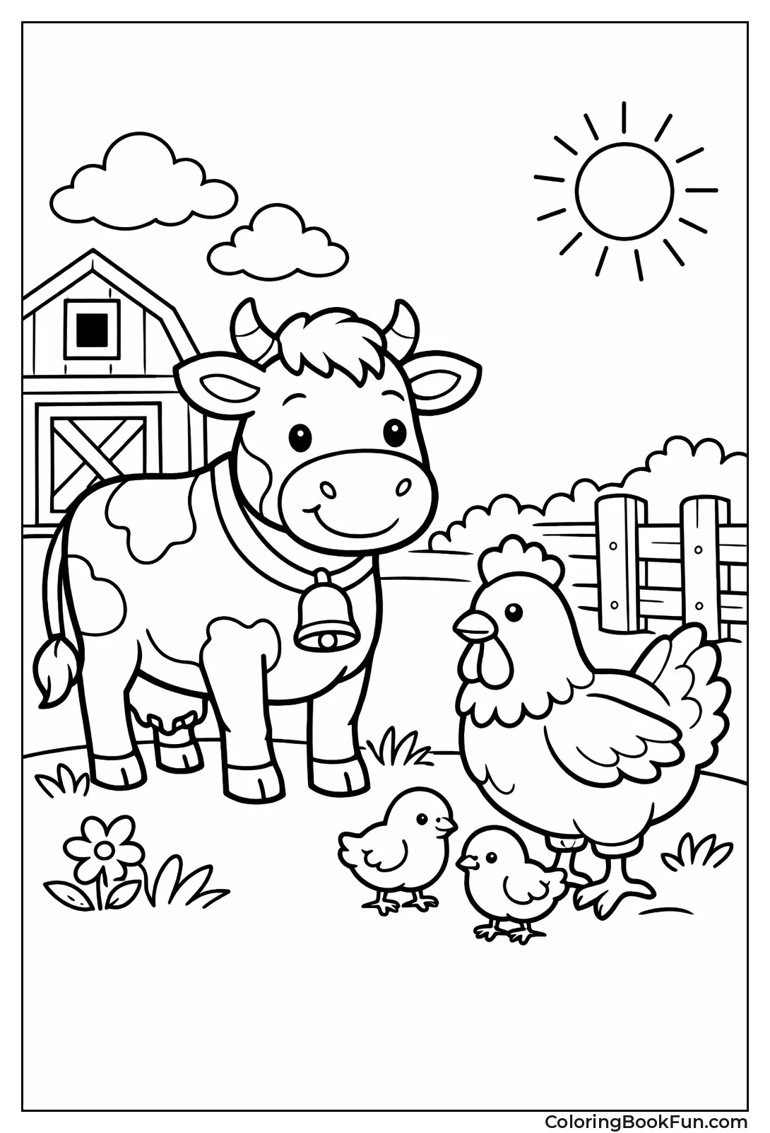 Cow Stands with Chicken