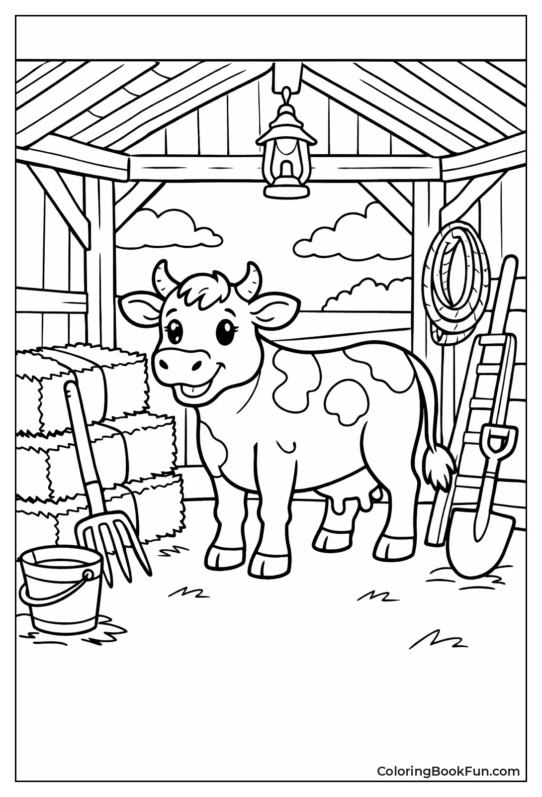 Cow inside Rustic Barn