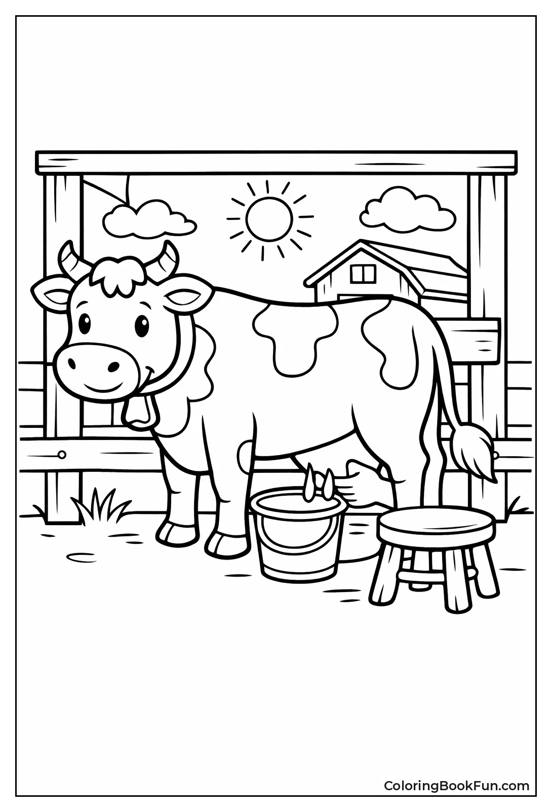 Milking Cow with Bucket