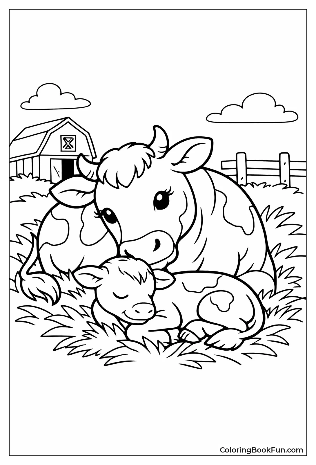 Mother Cow Nuzzling Calf